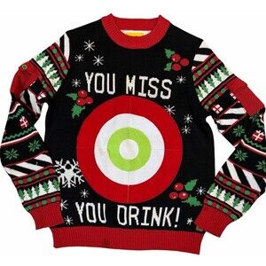 Tipsy Elves Ugly Xmas Sweater M “You Miss You Drink” Drinking Game